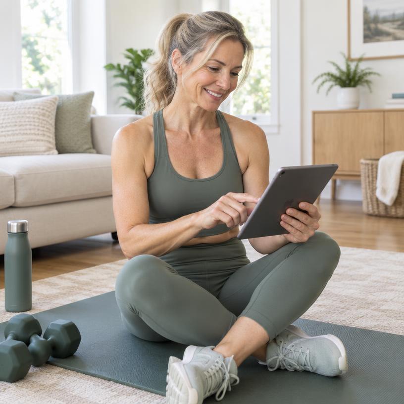 Woman booking a home training session on her tablet
